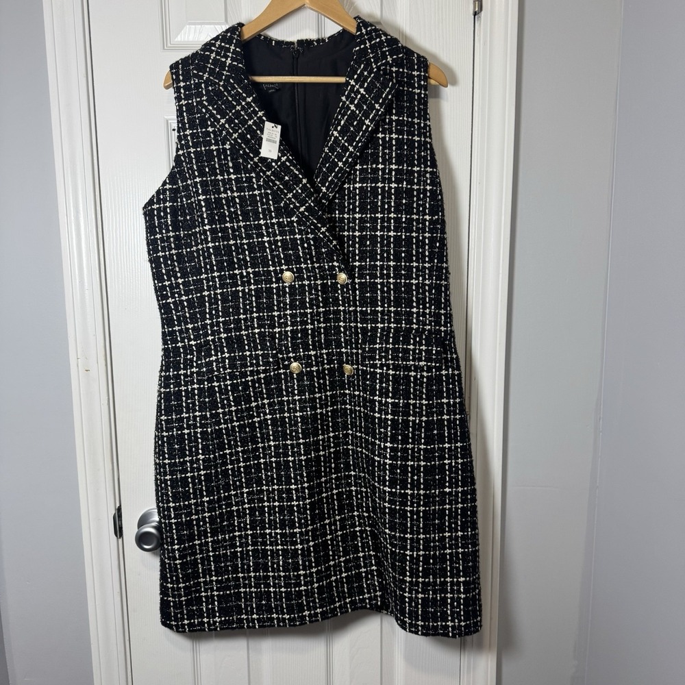 Talbots Tweed Jacket Dress size 16‎ NWT Black White Sleeveless Lined